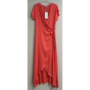 Elsta NWT Midi Wrap Dress Women’s Size L/XL Coral Made In Greece Summer